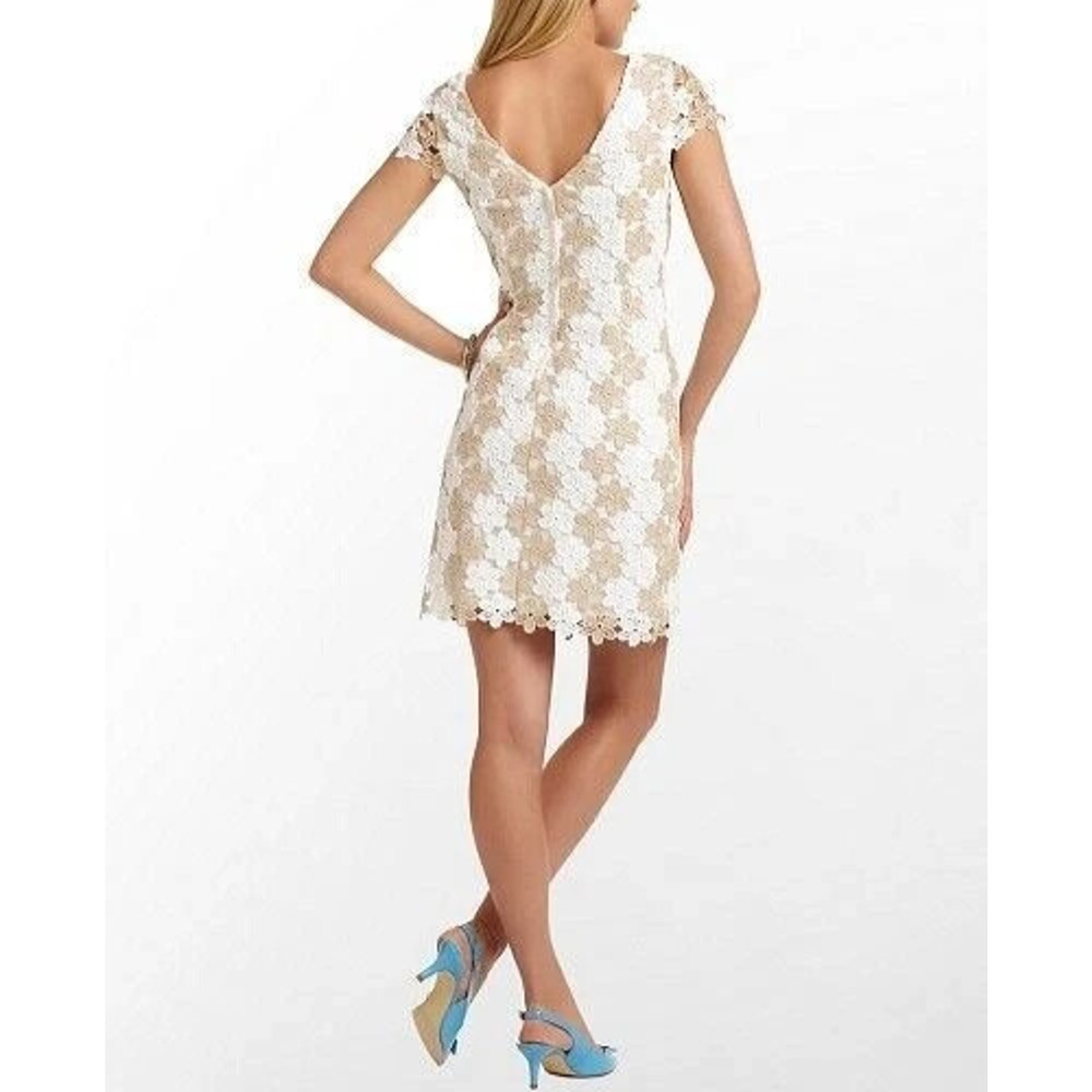 Lilly Pulitzer White Gold Floral Barbara Dress Lace Crochet Shift Womens Size 10 - Picture 10 of 16